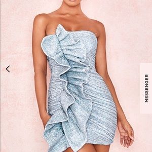 House of CB APHIC SILVER SEQUIN STRAPLESS DRESS